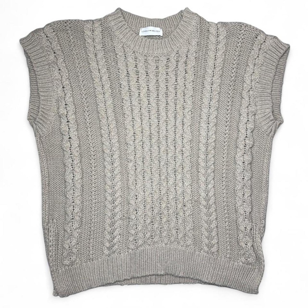 Cozy Cable Knit‎ Sweater Vest Oversized Neutral Fisherman Grandpa Core L